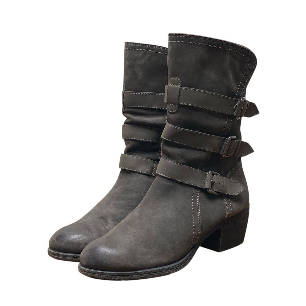 Cobb Hill Anisa 3 Buckle Boots Women's Size 8 Gray Distressed‎ Leather